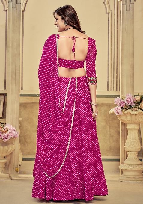 Pink Embroidererd Georgette Lehenga Set With Dupatta