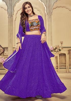 Purple Embroidererd Georgette Lehenga Set With Dupatta