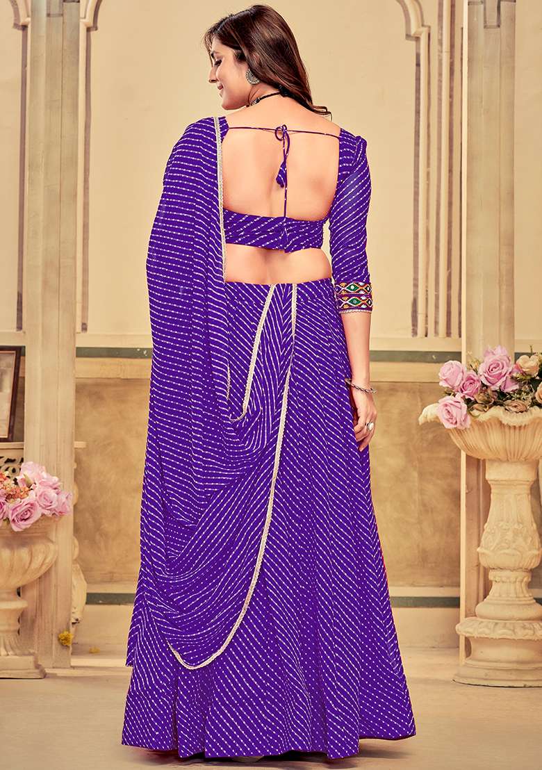 Purple Embroidererd Georgette Chaniya Choli Set For Navratri And Garba for Diwali and Festive Wear - Indya
