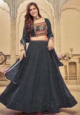 Black Embroidererd Georgette Lehenga Set With Dupatta