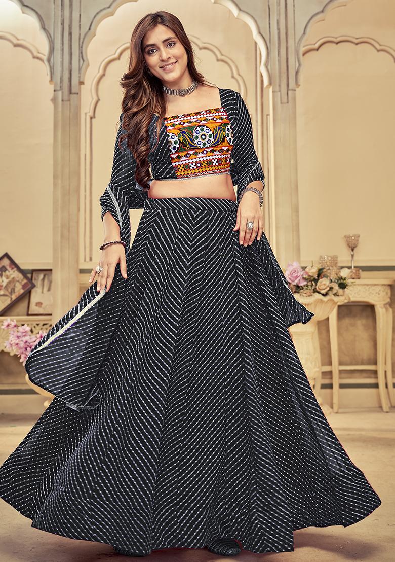 Black Embroidererd Georgette Lehenga Set With Dupatta