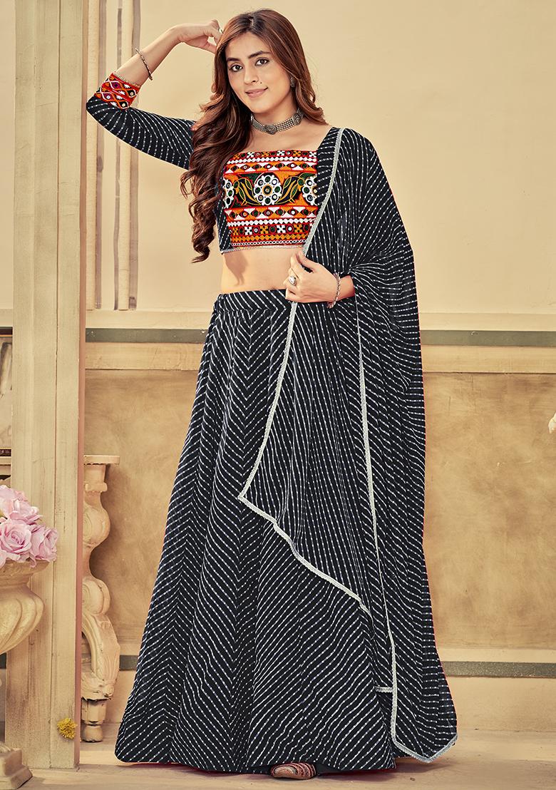 Black Embroidererd Georgette Lehenga Set With Dupatta