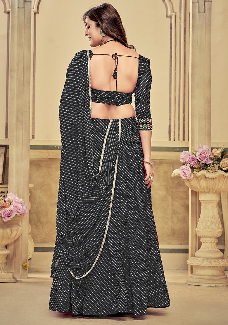 Black Embroidererd Georgette Lehenga Set With Dupatta