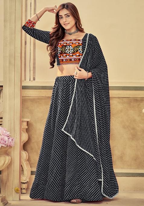 Black Embroidererd Georgette Lehenga Set With Dupatta