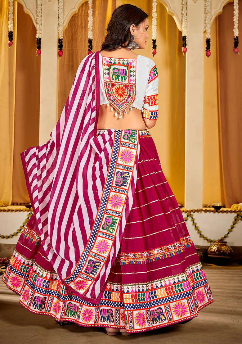 Pink Embroidererd Georgette Chaniya Choli Set For Navratri And Garba for Diwali and Festive Wear - Indya