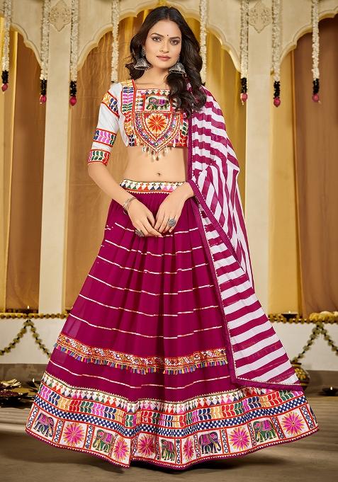 Pink Embroidererd Georgette Lehenga Set With Dupatta