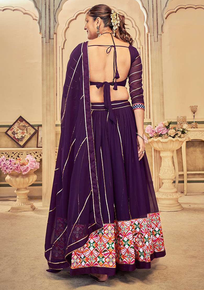 Purple Embroidererd Georgette Chaniya Choli Set For Navratri And Garba for Diwali and Festive Wear - Indya