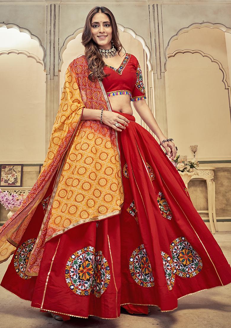 Maroon Embroidererd Cotton Silk Lehenga Set With Dupatta