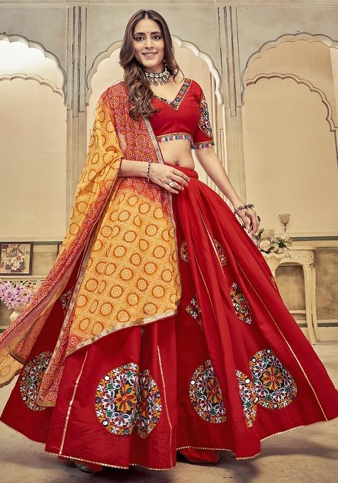 Maroon Embroidererd Cotton Silk Lehenga Set With Dupatta