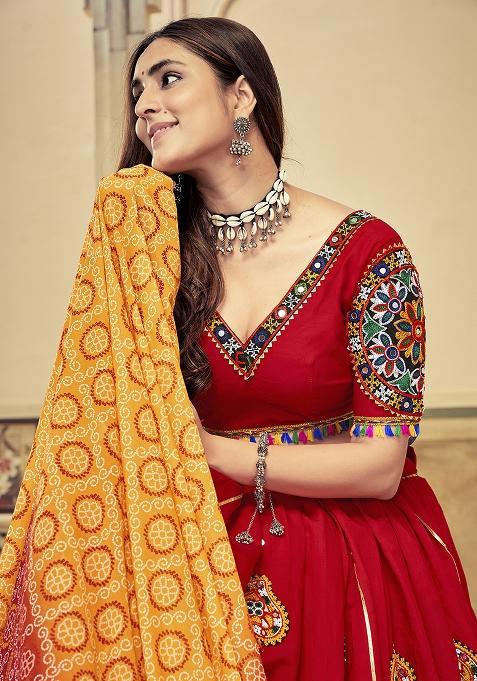 Maroon Embroidererd Cotton Silk Lehenga Set With Dupatta