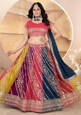 Multicolor Embroidered Georgette Lehenga Set With Dupatta