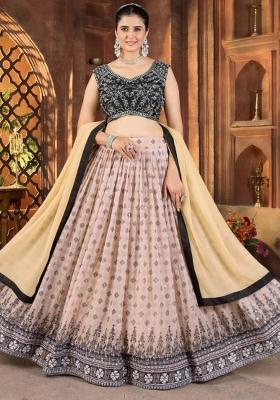 Chikoo Brown Printed Georgette Lehenga Set With Dupatta