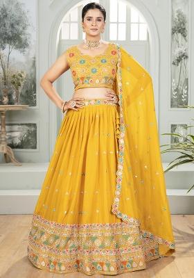 Yellow Embroidered Georgette Lehenga Set With Dupatta