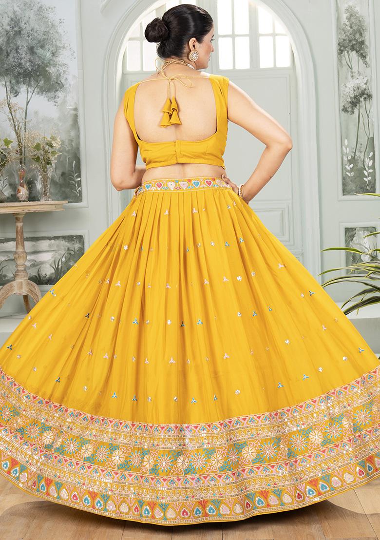 Yellow Embroidered Georgette Lehenga Set With Dupatta