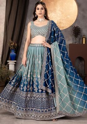 Sky Blue Embroidered Georgette Lehenga Set With Dupatta