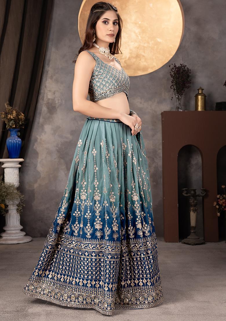 Sky Blue Embroidered Georgette Lehenga Set With Dupatta