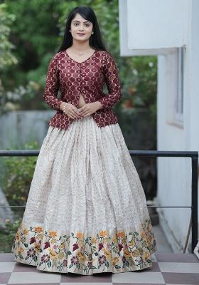 Maroon Weaving Work Silk Lehenga Set With Dupatta