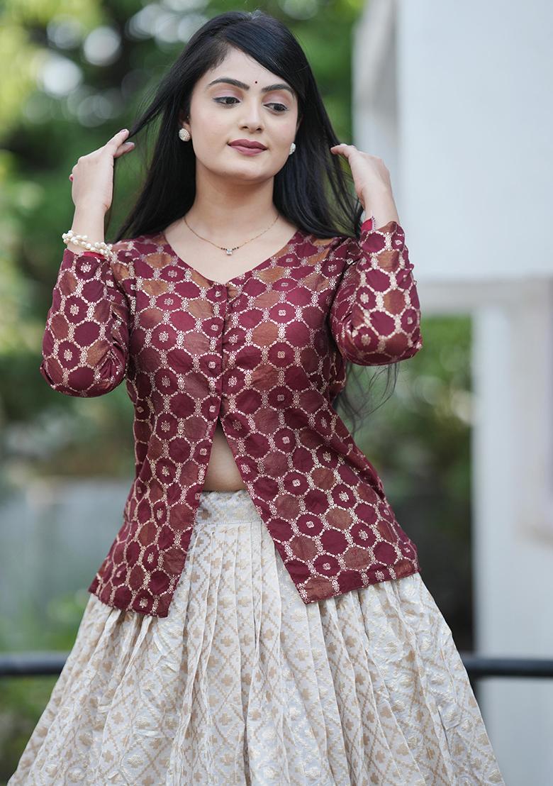 Maroon Weaving Work Silk Lehenga Set With Dupatta