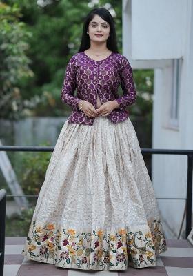Purple Weaving Work Silk Lehenga Set With Dupatta