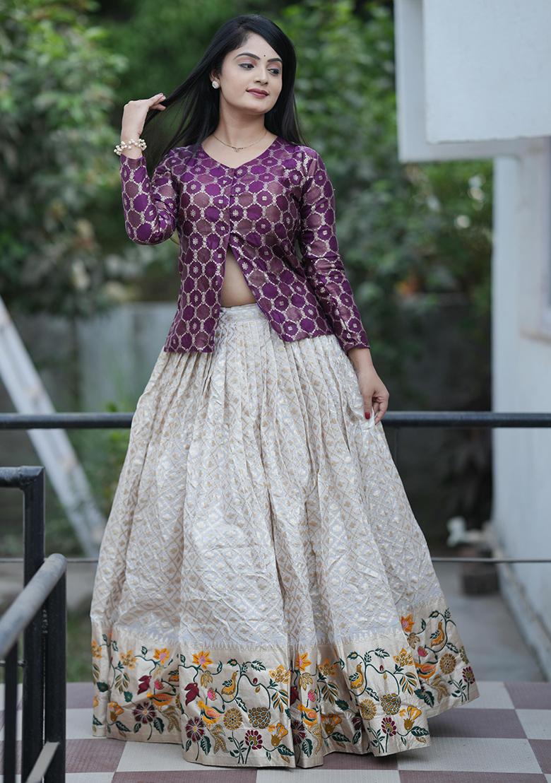 Purple Weaving Work Silk Lehenga Set With Dupatta