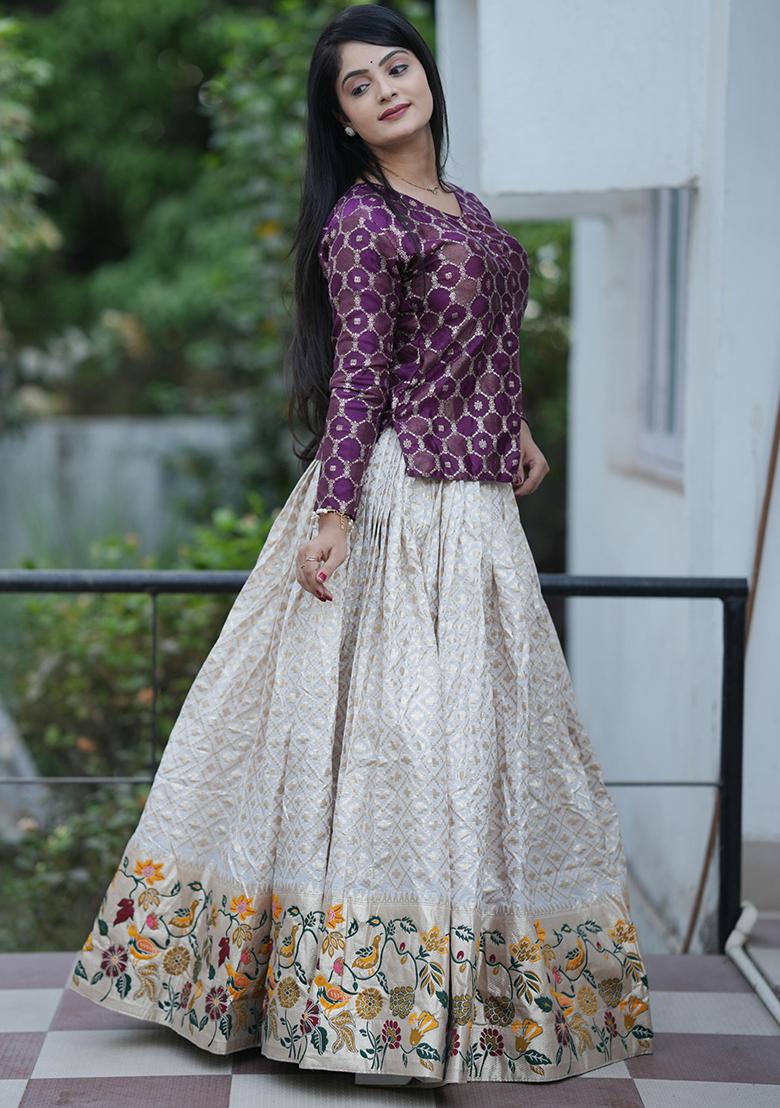 Purple Weaving Work Silk Lehenga Set With Dupatta