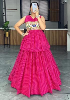 Rani Pink Printed Georgette Lehenga Set With Dupatta