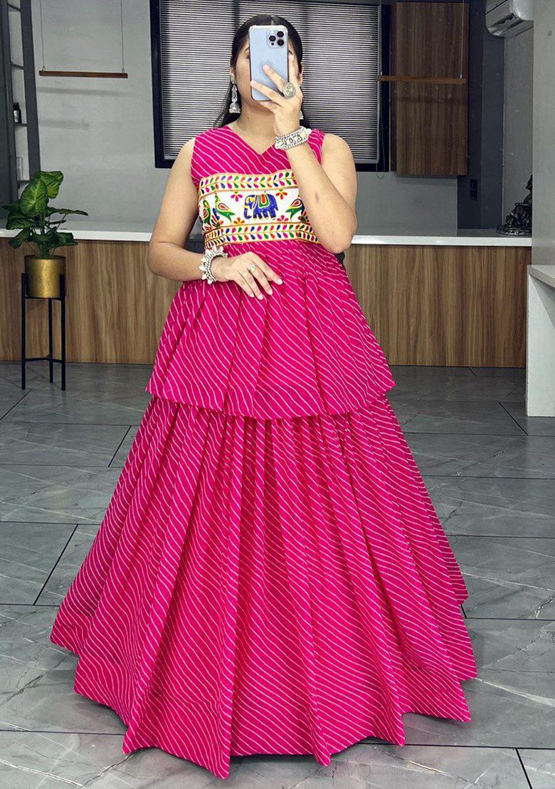 Rani Pink Printed Georgette Lehenga Set With Dupatta