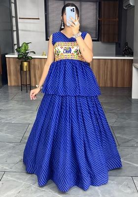 Blue Printed Georgette Lehenga Set With Dupatta