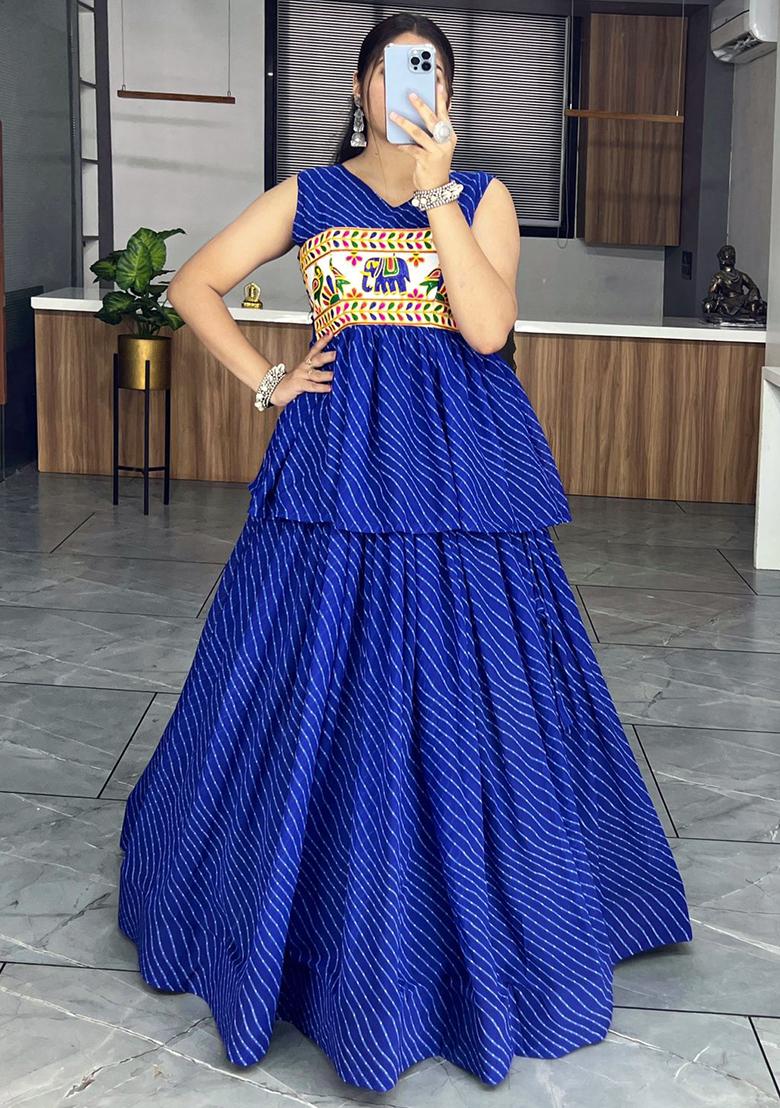 Blue Printed Georgette Lehenga Set With Dupatta