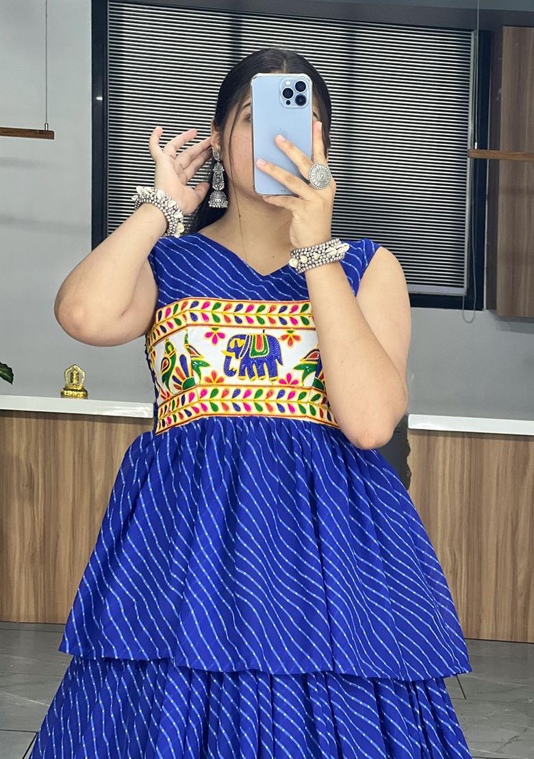 Blue Printed Georgette Lehenga Set With Dupatta