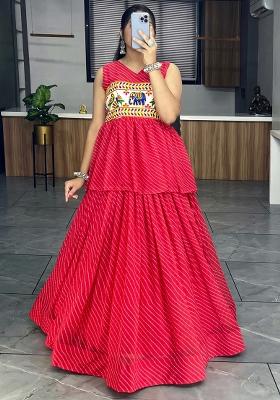 Red Printed Georgette Lehenga Set With Dupatta