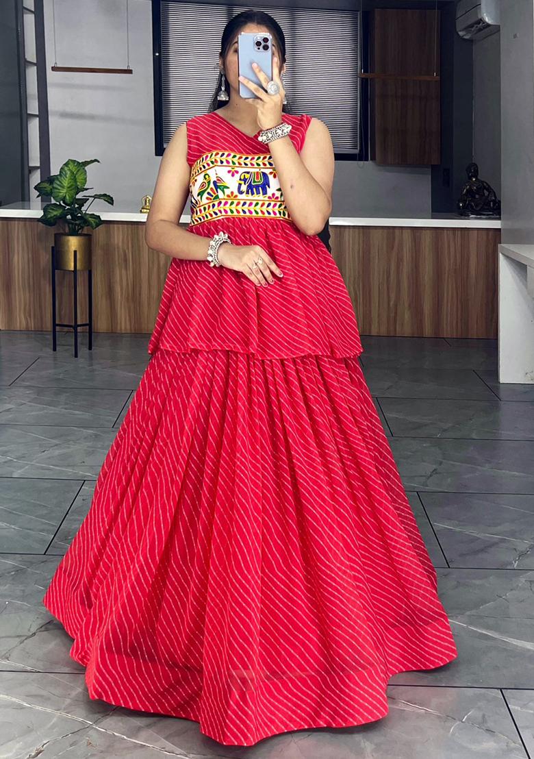 Red Printed Georgette Lehenga Set With Dupatta