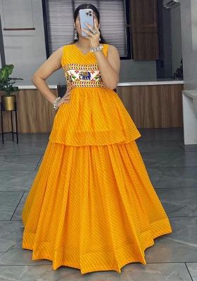 Yellow Printed Georgette Lehenga Set With Dupatta