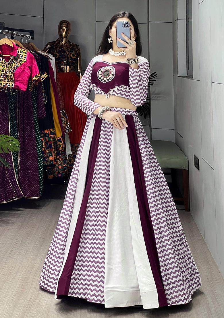 Wine Kali Work Rayon Cotton Lehenga Set With Dupatta
