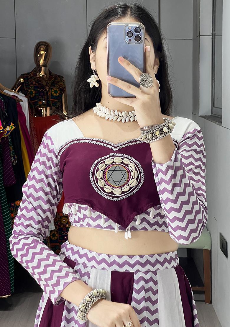 Wine Kali Work Rayon Cotton Lehenga Set With Dupatta