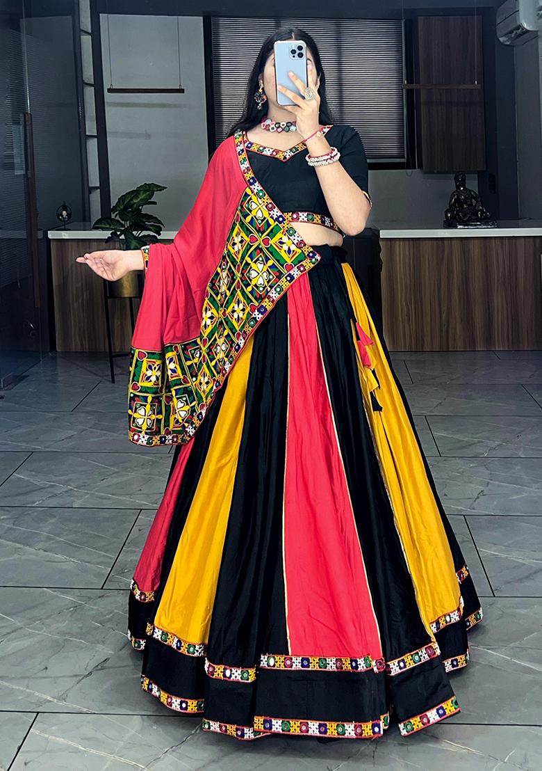 Multicolor Kali Work Rayon Cotton Lehenga Set With Dupatta