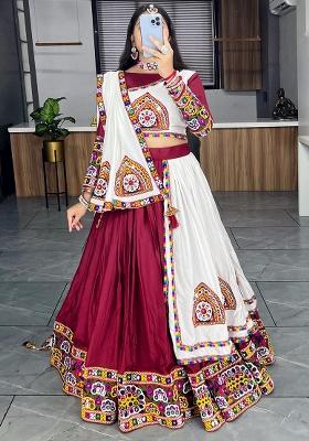 White Gamathi Rayon Cotton Lehenga Set With Dupatta