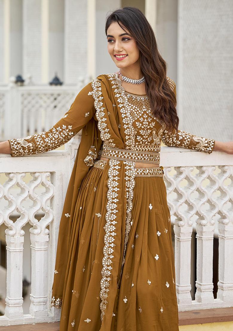Golden Sequence Georgette Lehenga Set With Dupatta
