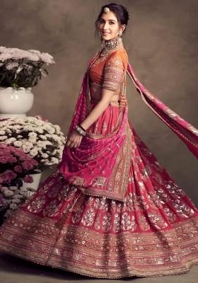 Red Sequence Georgette Lehenga Set With Dupatta