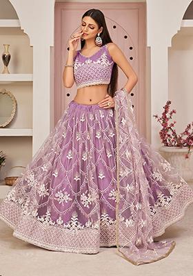 Lavender Thread Embroidered Net Lehenga Set