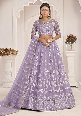 Light Purple Thread Embroidered Butterfly Net Lehenga Set