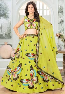 Pista Sequence Embroidered Georgette Lehenga Set With Dupatta
