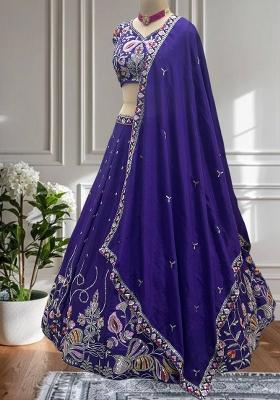 Purple Sequence Embroidered Chinon Lehenga Set With Dupatta
