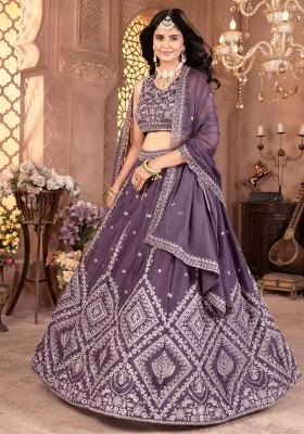 Lavender Sequence Embroidered Georgette Lehenga Set With Dupatta
