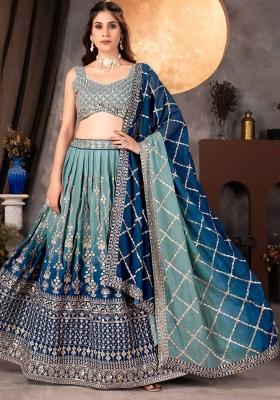 Mint Sequence Embroidered Georgette Lehenga Set With Dupatta