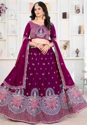 Rani Pink Sequence Embroidered Georgette Lehenga Set With Dupatta
