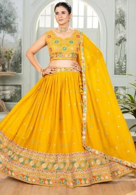 Yellow Sequence Embroidered Georgette Lehenga Set With Dupatta