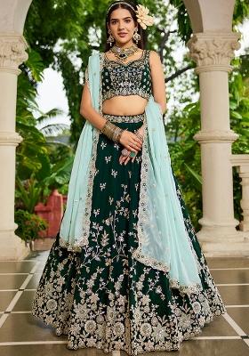 Magenta Sequence Embroidered Organza Lehenga Set With Dupatta