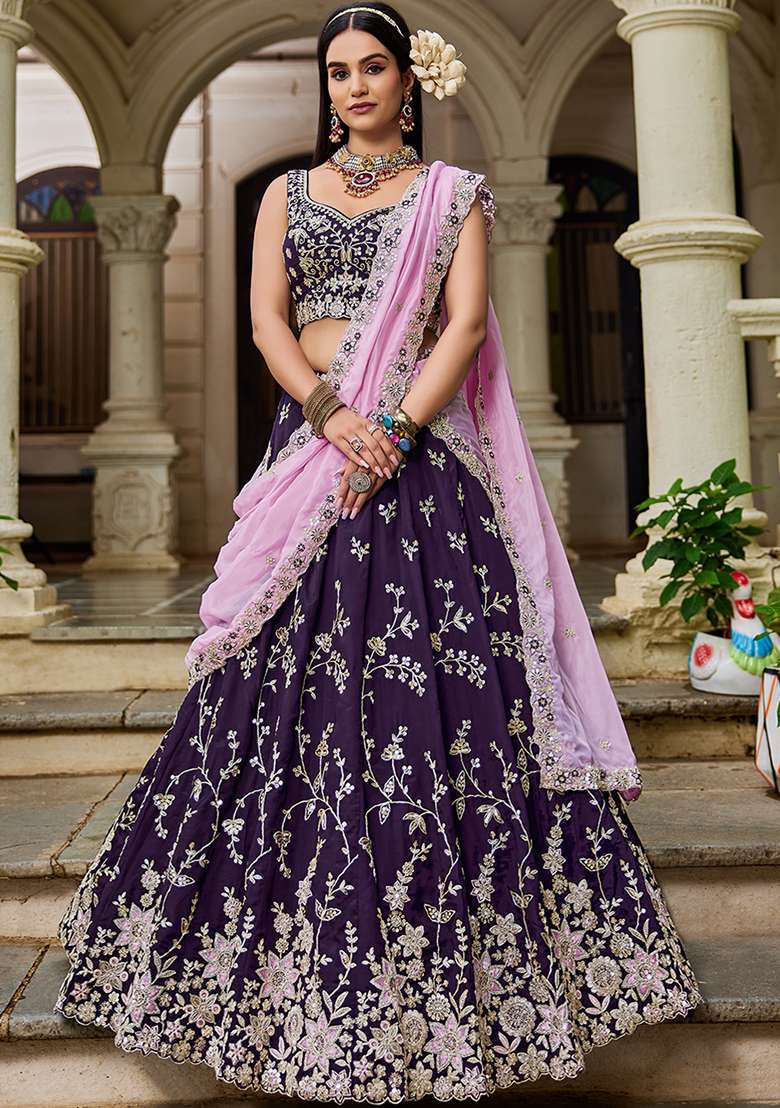 Green Sequence Embroidered Organza Lehenga Set With Dupatta - Indya