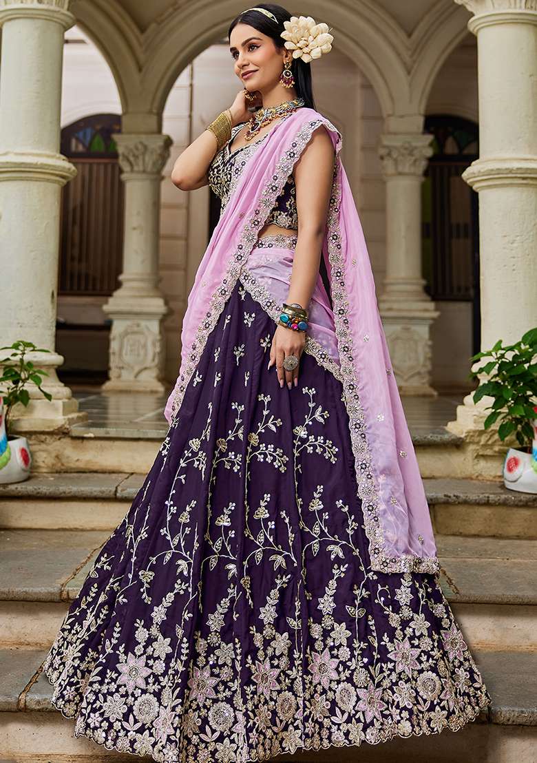 Green Sequence Embroidered Organza Lehenga Set With Dupatta - Indya